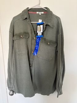 Briggs Olive Green Waffle Knit Shirt Jacket Size L