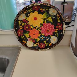LARGE HAND PAINTED WOODEN BOWL