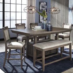 Johurst Brown/Beige Counter Height Set (Dining table and Chairs