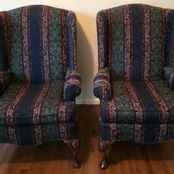 Pair of Matching Craftmaster (USA) Solid Wood Den Living Room Chairs Green Blue