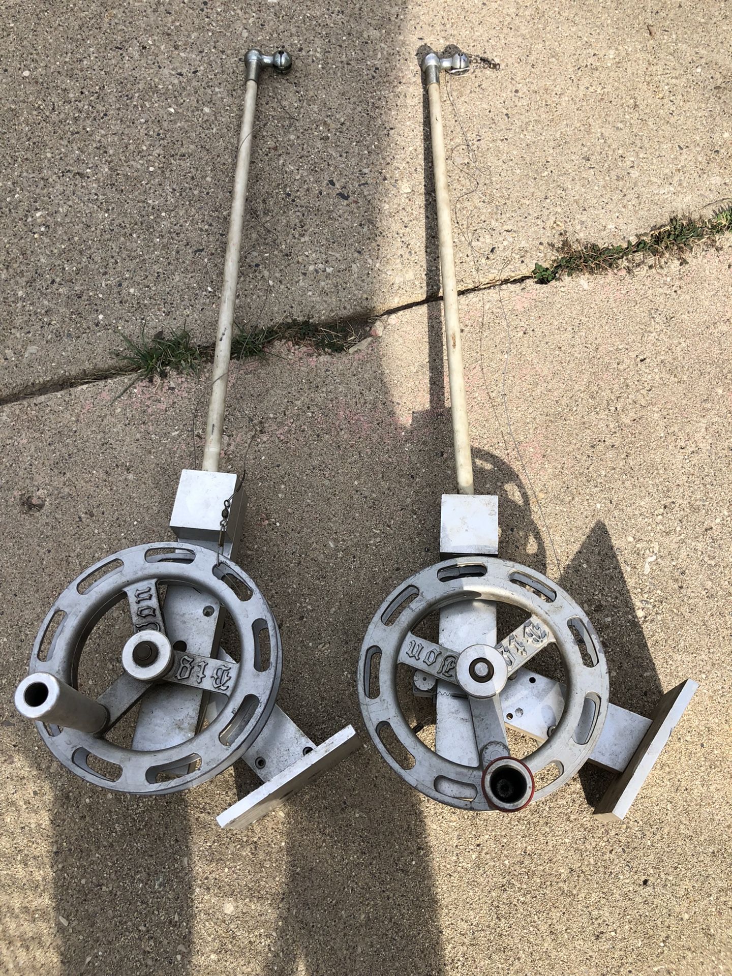 2 Huge Vintage Big Jon Downriggers With Mount