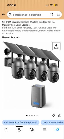 Brand new Security Cameras Wireless Outdoor Kit, No Monthly Fee, Local Storage Built-in 64GB, Solar Powered, 360° Full Live View, 4MP Color Night Visi