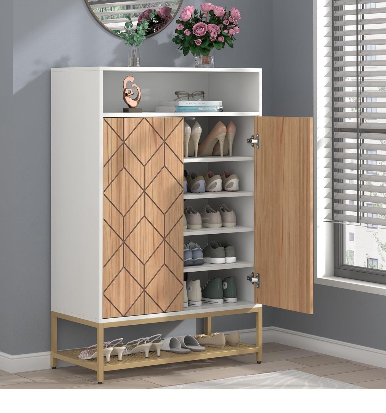 Shoe Organizer with Doors, Shoe Storage Cabinet with Adjustable Shelves for Entryway, 7-Tier Entryway Shoe Rack Storage for Hallway, Closet, Living Ro