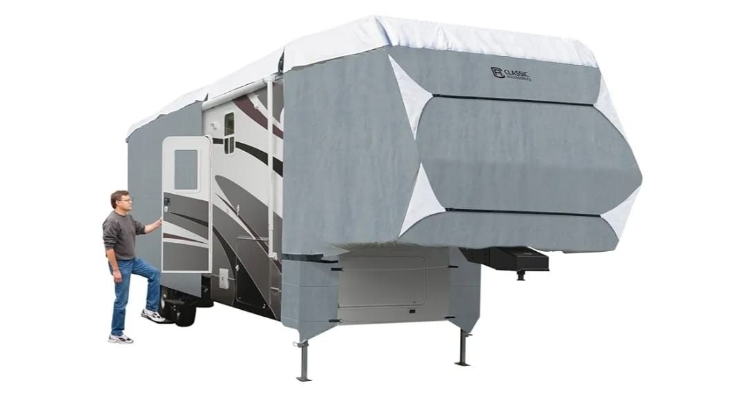 Classic Accessories Over Drive PolyPRO3 Deluxe 5th Wheel Cover or Toy Hauler Cover, Fits 33' - 37' RVs, RV Cover, Camper Cover, Travel Trailer Cover