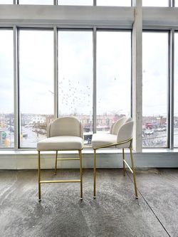 Rove Concepts Angelo Counter Stool Midcentury Modern Minimalist Beige Gold High Bar Chair (🚚 Free Delivery)