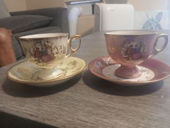 ​Vintage Iridescent Porcelain Teacup & Saucer Sets (Set of 2)