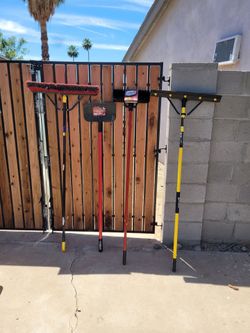 Miscellaneous Home Tools (Bully Scraper (used), Quickie Floor Squeegee (lightly used), Quickie Push Broom (Lightly Used), and Libman Floor Scrubber (N
