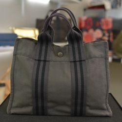 𝐇𝐄𝐑𝐌𝐄𝐒  Black Gray Fourre Tout MM Small Canvas Tote Bag Purse