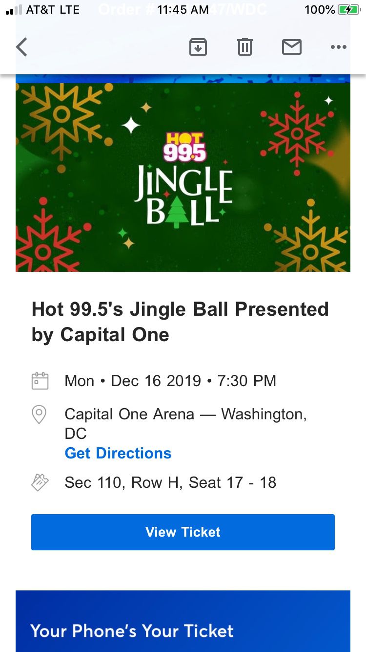 JINGLE BALL at CAPITAL ONE ARENA-2 TICKETS- SECTION 110