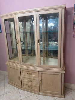 China Cabinet with a white washed wood finish