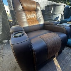 Brown Faux Leather Power Recliner Chair