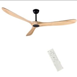 FOBLKS 70” Indoor/Outdoor Wood Ceiling Fan – 3 Blades – Remote – DC Motor