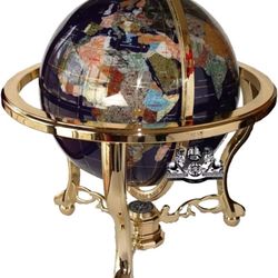 Unique Art 21-Inch Tall  Ocean Table Top Gemstone World Globe with Gold Tripod