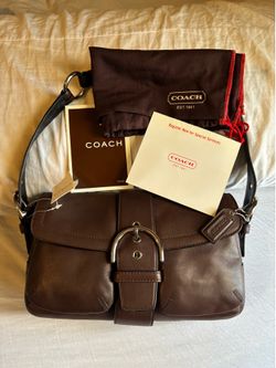 Vintage Coach Brown Leather Shoulder Bag w/ Dust Bag & Papers