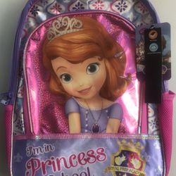 (NEW) (1 AVAILABLE) DISNEY SOFIA THE FIRST I’M IN PRINCESS SCHOOL ROYAL PREP ACADEMY BACKPACK - (MSRP: $24.99)