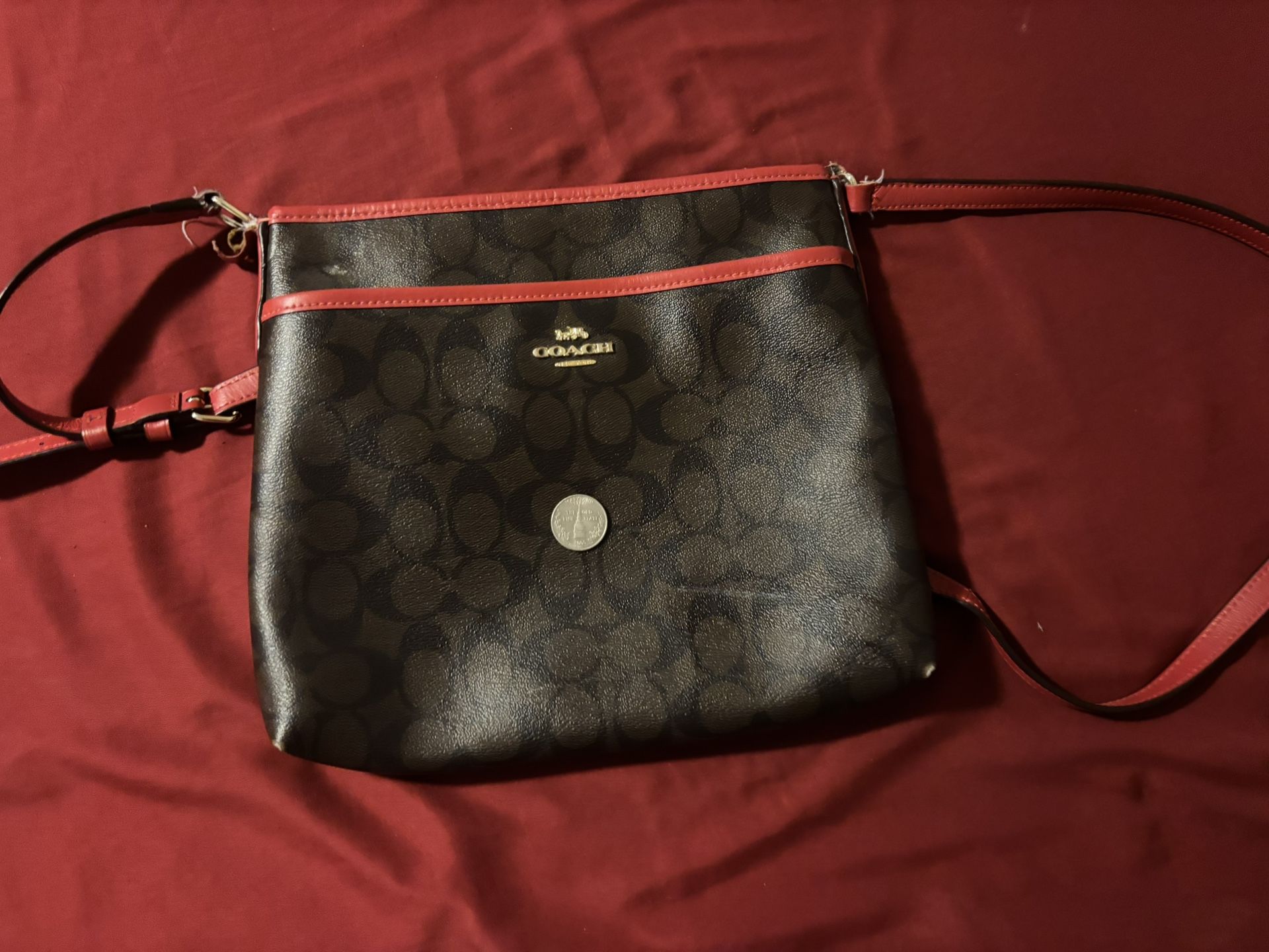 Brown and Red Coach Hand Bag