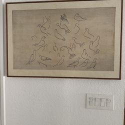 24x36 Framed Canvas Neutral Art Birds 