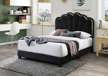 Platform Black FabricKing Bed Frame With LED Light