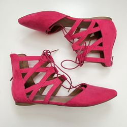 Mossimo Fuchsia Hot Pink Bright Suede lace up sandals flats 36 6