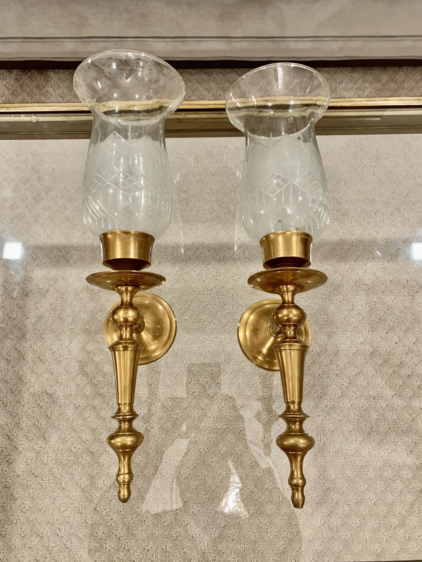 Pair of two heavy brass wall candle sconces 18”