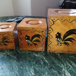 Vintage Woodpecker Woodware Kitchen Canisters 