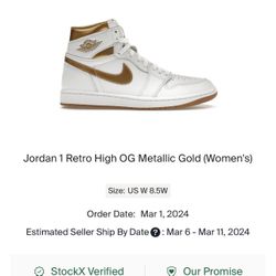 Jordon 1 Retro Gold White Ladies 