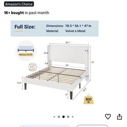Full Size Velvet Bed Frame with Tufted Wingback Headboard