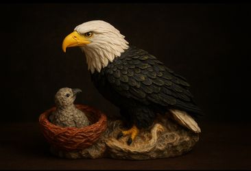 Bald Eagle & Eaglet Resin Figurine – Collector Patriotic Decor