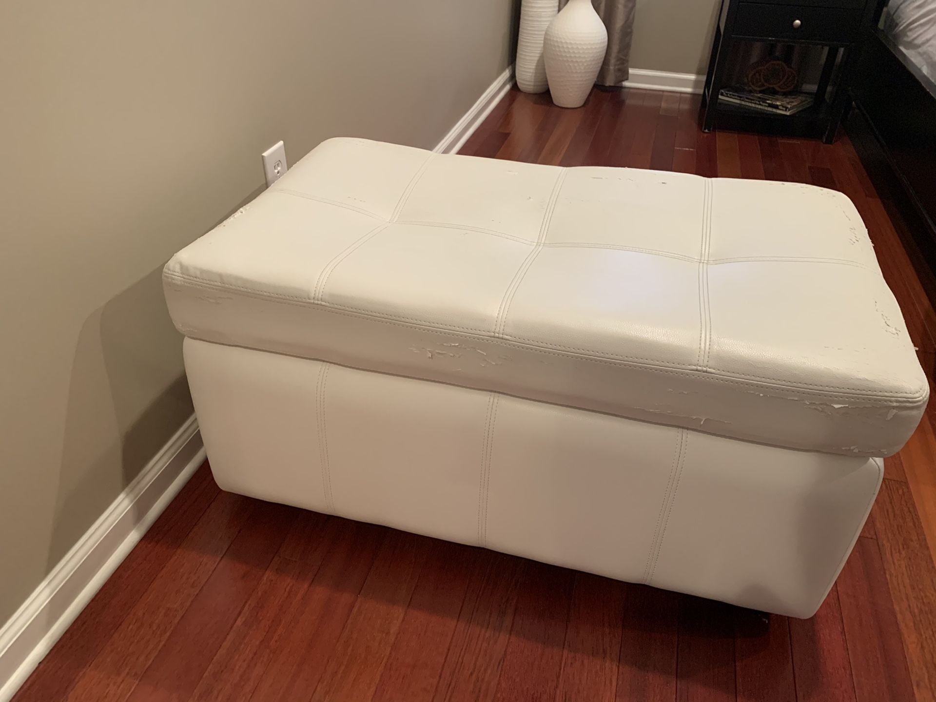 White pleather ottoman (with storage inside)