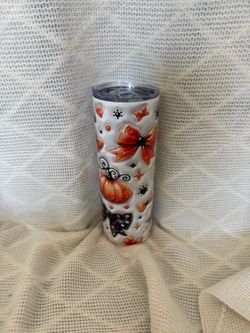 Halloween Pumpkin Bow Skinny Tumbler