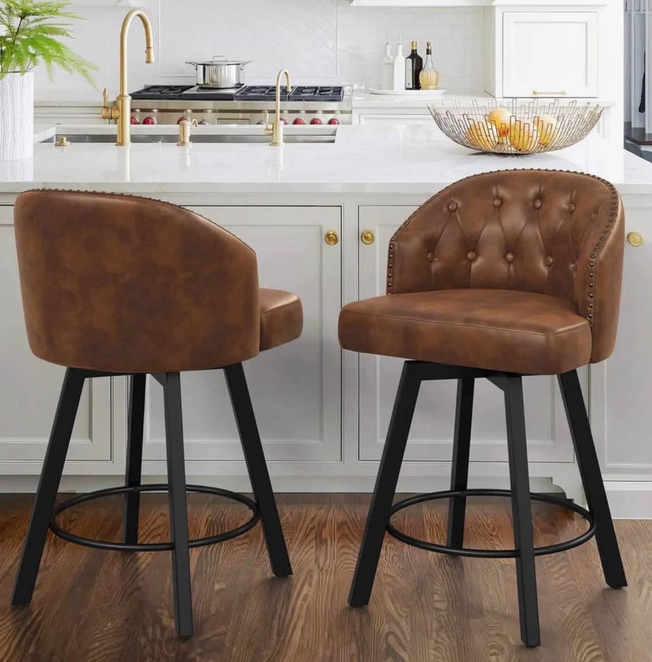 Arturo Swivel Counter Stools with Nailhead Trim