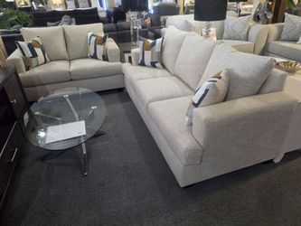 BRAND NEW BIEGE CHENILLE SOFA + LOVESEAT 2PCS SET