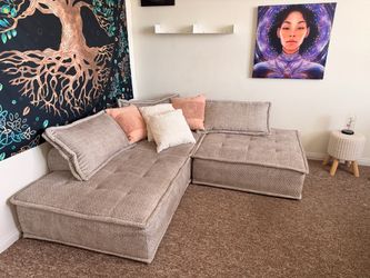 Oversized Modular Sectional Sofa w/ Double Chaise – Neutral Beige