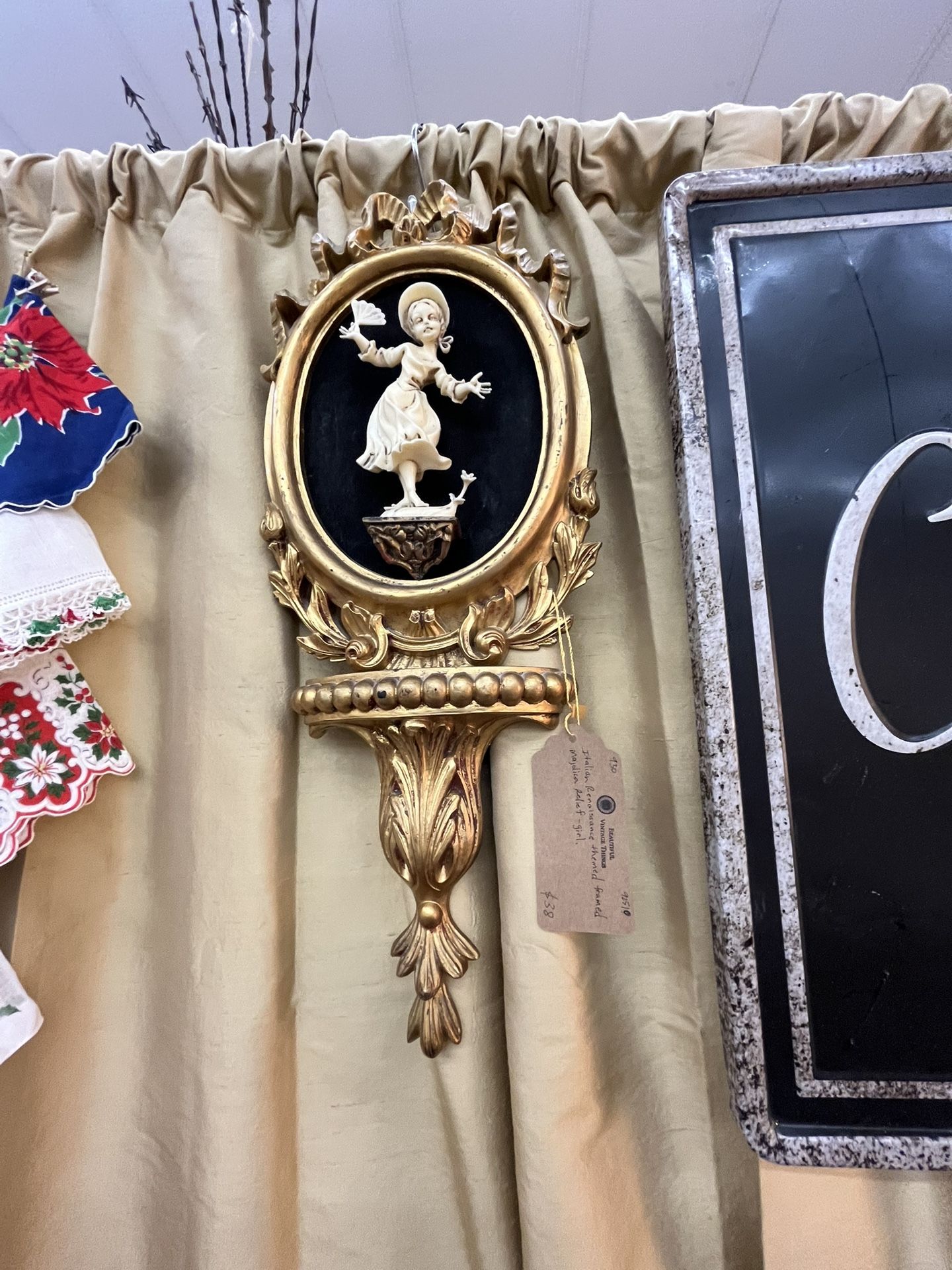 Italian Renaissance themed Majolica relief girl and boy, each $38