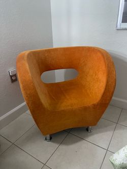 Orange Velvet Modern Accent Chair