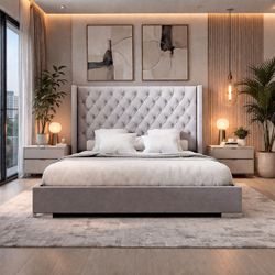 Queen Bed Gray 