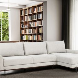 Modern Cream Sectional Sofa with Chaise – Large Comfortable L-Shape Couch