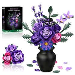 Purple Roses Flower Bouquet Building Sets, 834PCS Artificial Flowers 