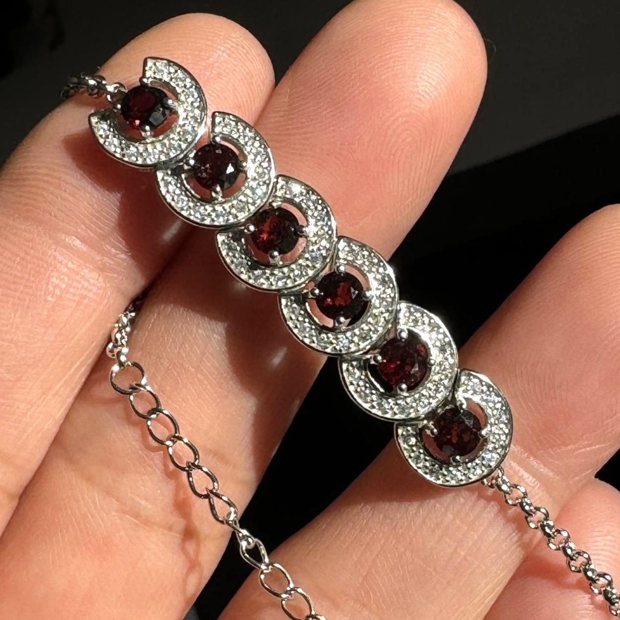 Red Garnet Bracelet 925 Silver 