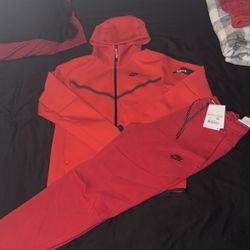 Red Nike-Tech Fleece Jacket And Joggers