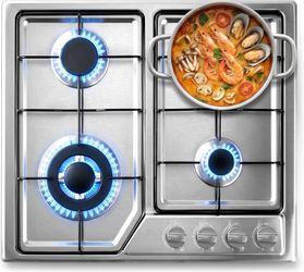 Gas Cooktop 24Inch, 4 Burners Gas Stove Stainless Steel, Max 24739 BTU Built-in Propane Stove Dual Fuel NG/LPG Convertible