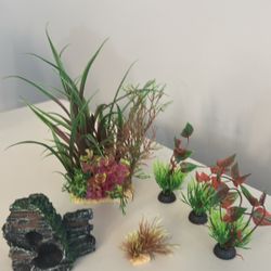 Artificial Aquarium Plant Variety + Cave Stone Tree 