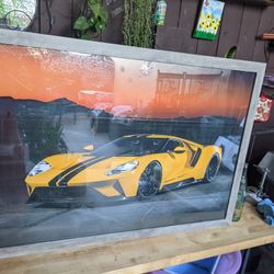 Ford GT Yellow Sporty Car Airport Sunset 