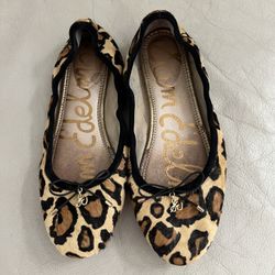 Sam Edelman Felicia Ballerina Flats Size 8, Calf Hair Leopard Print Slip On Shoes