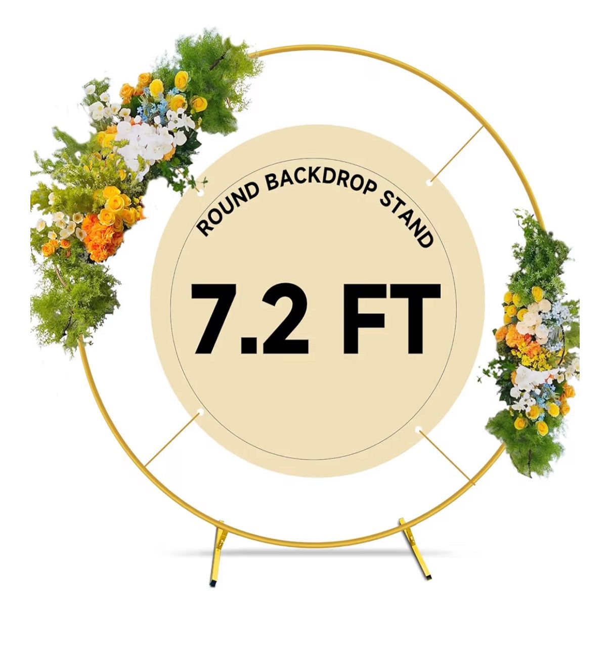 7.2ft Round Gold Balloon Arch Metal Wedding Backdrop Ring Stand Frame for Party