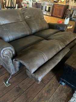 Brown Leather Power Reclining Sofa