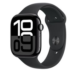 Apple Watch Series 10 [GPS + Cellular 46mm case] Smartwatch with Jet Black Aluminum Case with Black Sport Band - M/L. Fitness Tracker, ECG App, Always