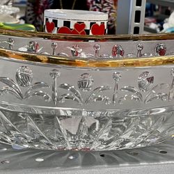 Vintage Anna Hutte German Handcut Lead Crystal with Gold Trim Serving Dish