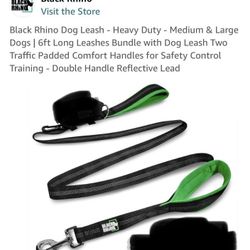 6ft Green Reflective Double Handle Large Dog Leash