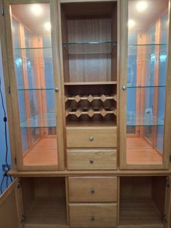 Wood Bar Cabinet with Wine Rack and Glass Doors